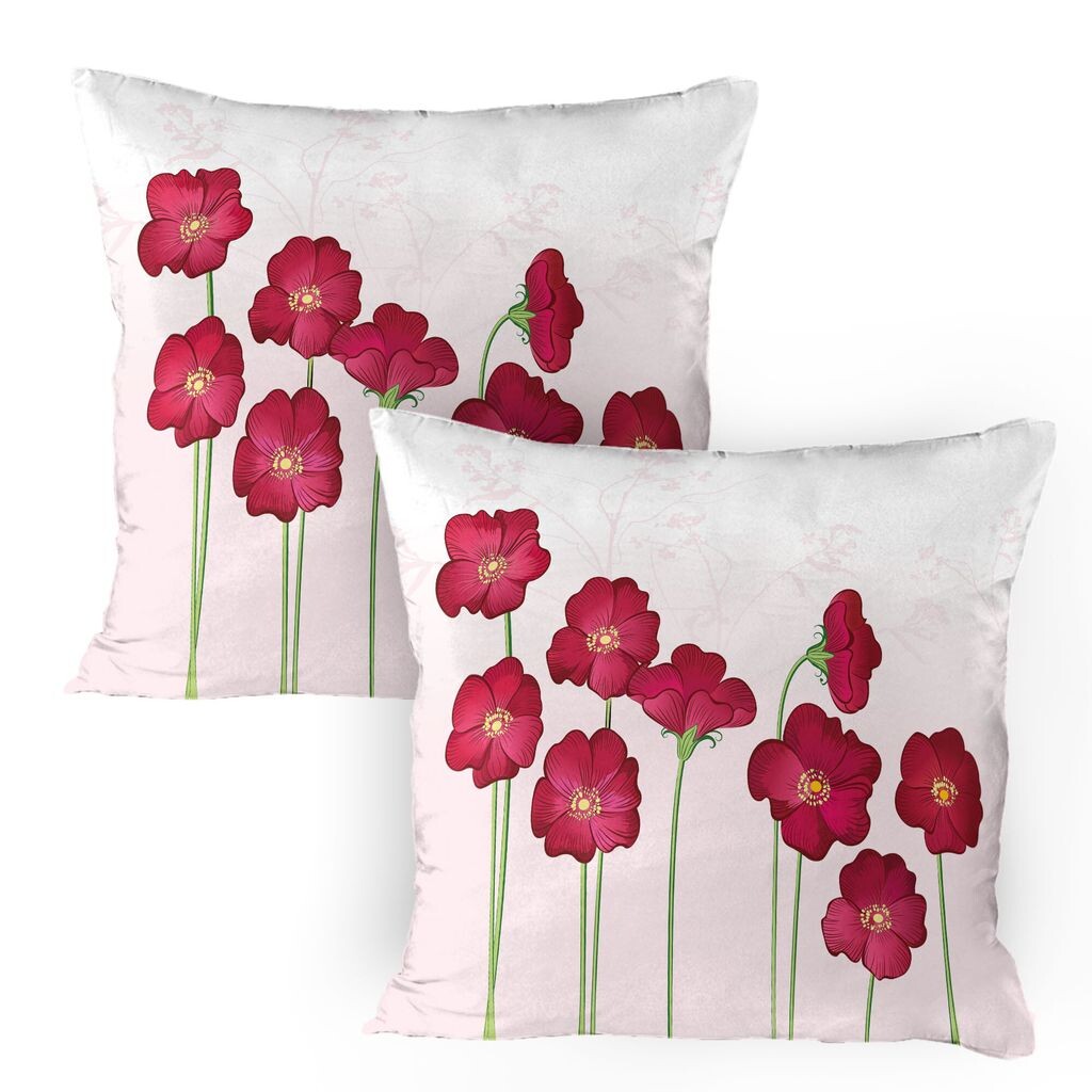 

ABAKUHAUS Цветочные чехлы для подушек, набор из 2 шт., иллюстрация красивых растений, графика диких цветов, чехол для подушки с декоративным принтом, 80 x 80 см, бледно-розовый рубин