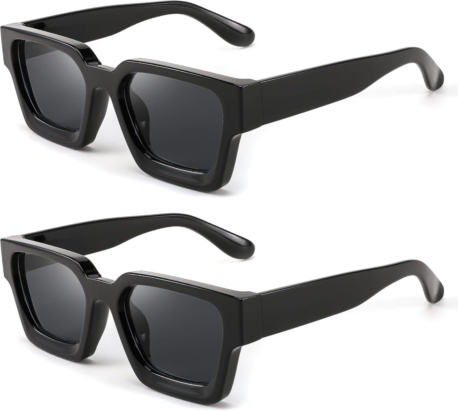 

Солнцезащитные очки FEISEDY в стиле ретро 90-х, квадратной формы, для женщин и мужчин, модные массивные прямоугольные солнцезащитные очки с защитой UV400, модель B2385, 2pcs - Black + Black