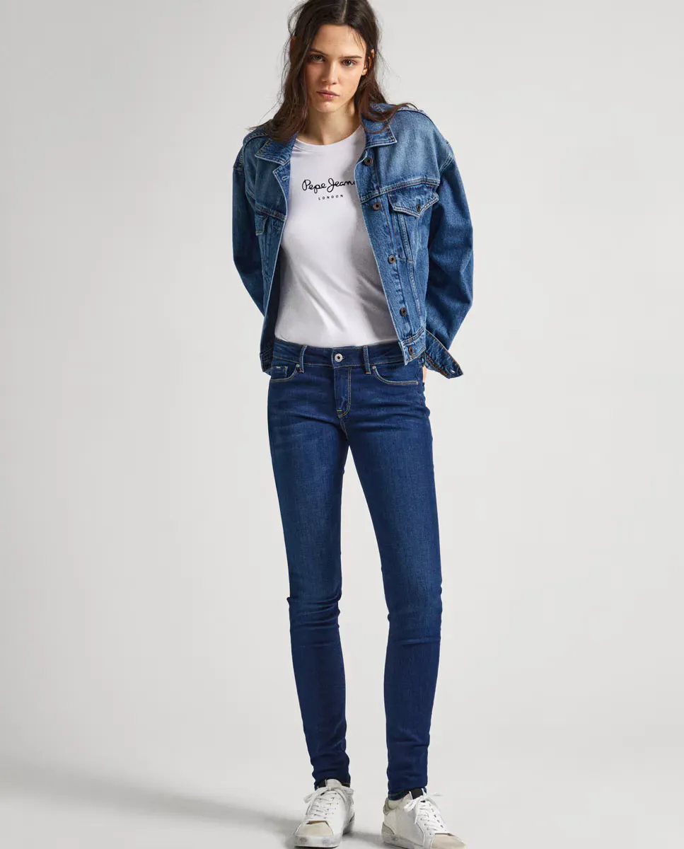 

Женские джинсы скинни со средней посадкой синего цвета Pepe Jeans