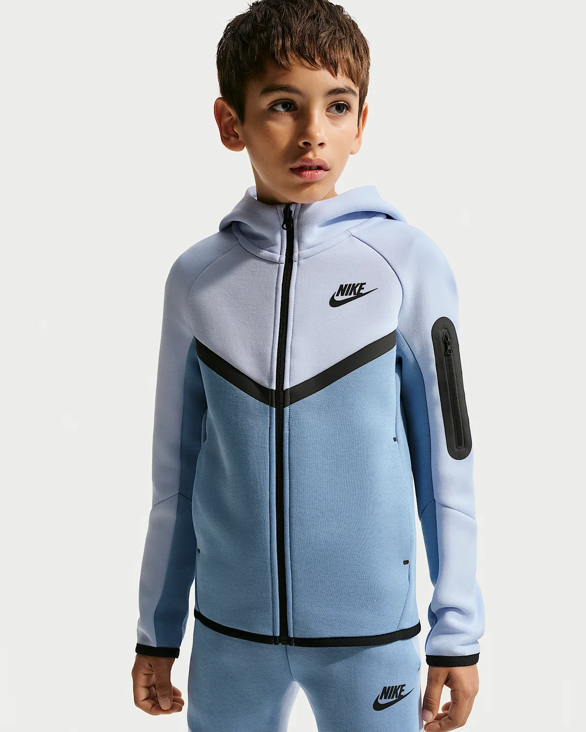 Детская худи Nike Sportswear Tech Fleece на молнии, Hydrogen Blue/Work Blue/Black/Black