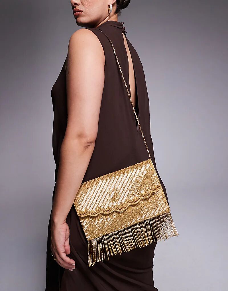 

Сумка-клатч True Decadence с кисточками, золотая