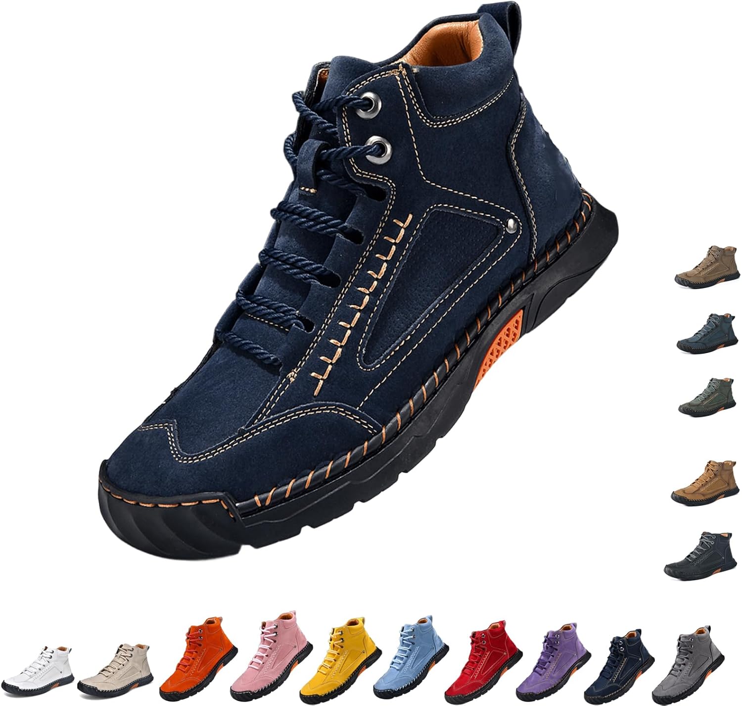 

Мужские широкие кожаные ботинки Комфортные ручной работы походные ботинки с поддержкой свода стопы, водонепроницаемые ботинки с просторным носком Generic, темно-синий