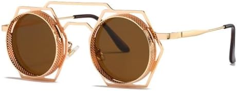 

Круглые солнцезащитные очки в стиле стимпанк для женщин и мужчин, с металлической сеткой, с индивидуальным дизайном, женские очки-маска с защитой от УФ-излучения UV400 MTZJH, Gold-brown