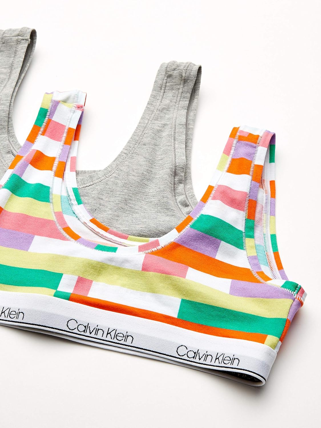 Комплект из 2 бюстгальтеров-бралеттов Calvin Klein Girls Modern Cotton, Ck Fragment Print White, Heather Grey — фото 2