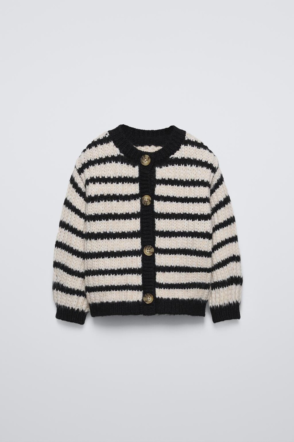 

Полосатый вязаный кардиган ZARA, экрю/черный