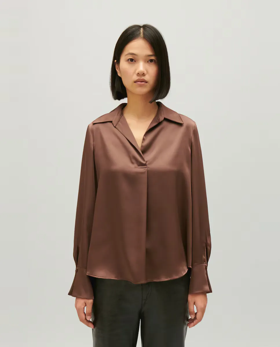 

Атласная струящаяся женская блузка Claudie Pierlot, коричневый