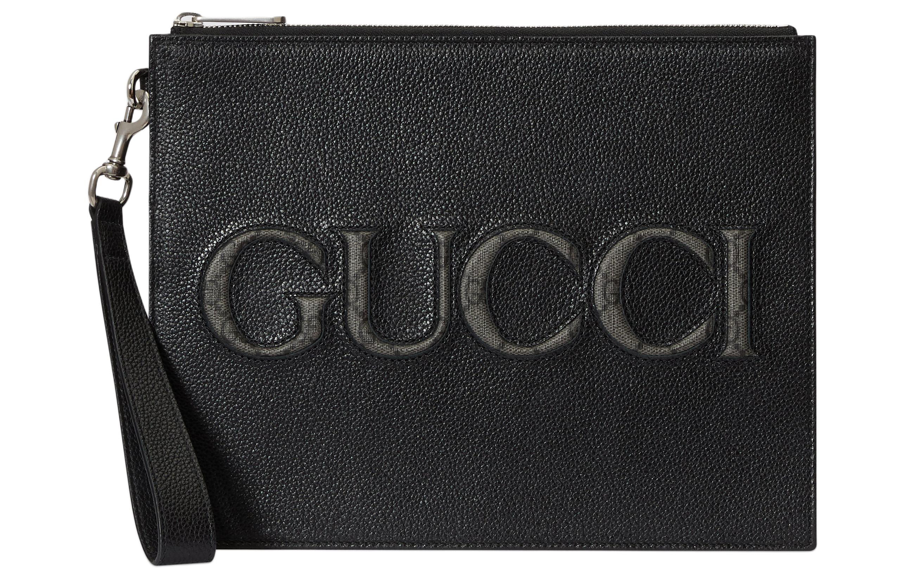 

GUCCI Кожаный клатч с кантовкой из холста мужской черный