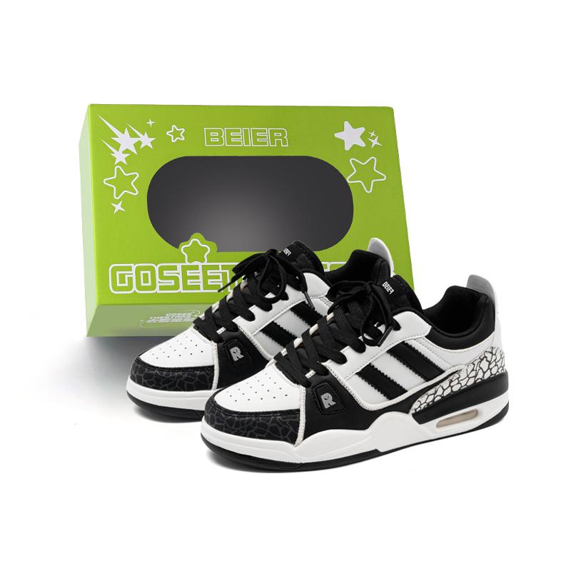 

BEIER Классические кампусные удобные устойчивые к истиранию нескользящие низкие скейтерские кроссовки унисекс бело-черные, цвет White Black