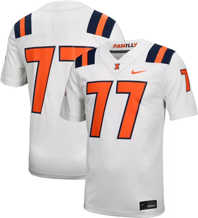 

Мужская белая футбольная майка Nike Illinois Fighting Illini #77