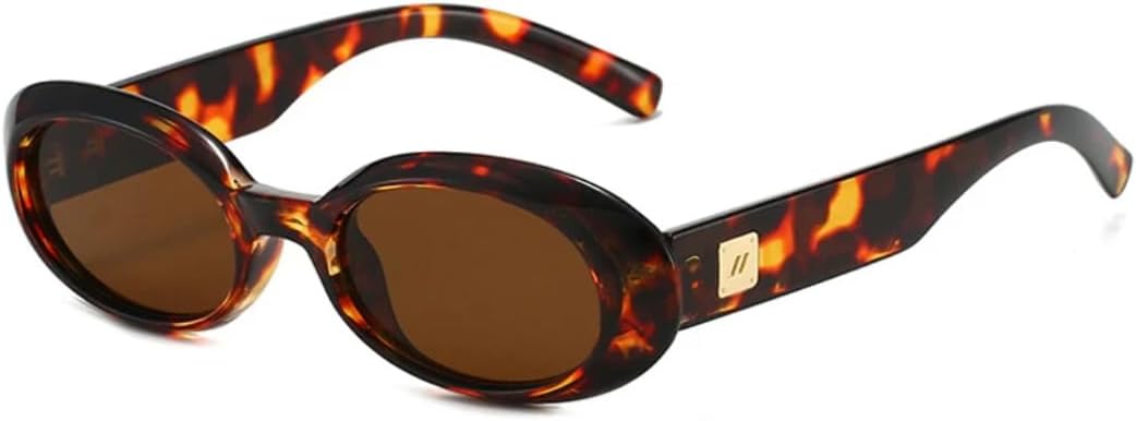 

Ретро-классические маленькие овальные солнцезащитные очки для женщин, модные, с линзами цвета шампанского, защита от УФ-излучения UV400, для мужчин, трендовые, с заклепками, в стиле панк UUPTTPL, Leopard Tea