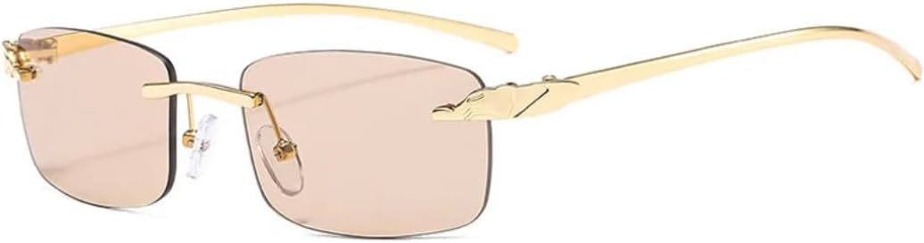 

Винтажные солнцезащитные очки без оправы с рисунком гепарда для женщин, конфетные цвета, прозрачные линзы, дизайнерские солнцезащитные очки для мужчин SZVVBKK, Golden Champagne