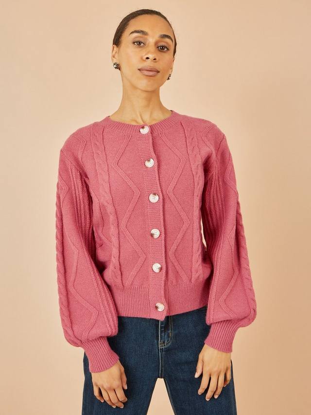 

Кардиган свободного кроя с узором "косичка" Yumi, Rose Pink