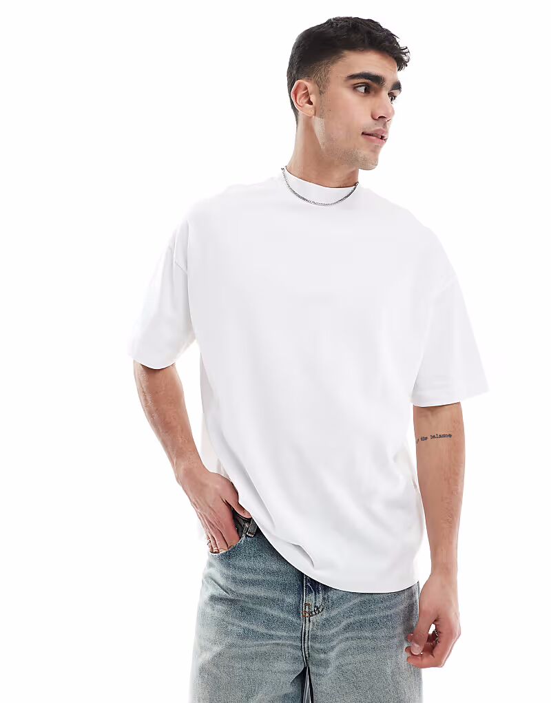 

Футболка свободного кроя ASOS DESIGN плотного кроя с высоким воротом белого цвета