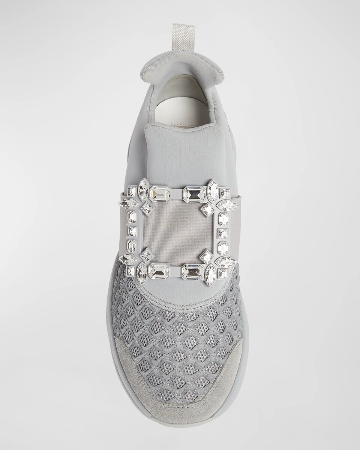 Кроссовки для бега со стразами Viv Run и пряжкой Roger Vivier, серый — фото 4