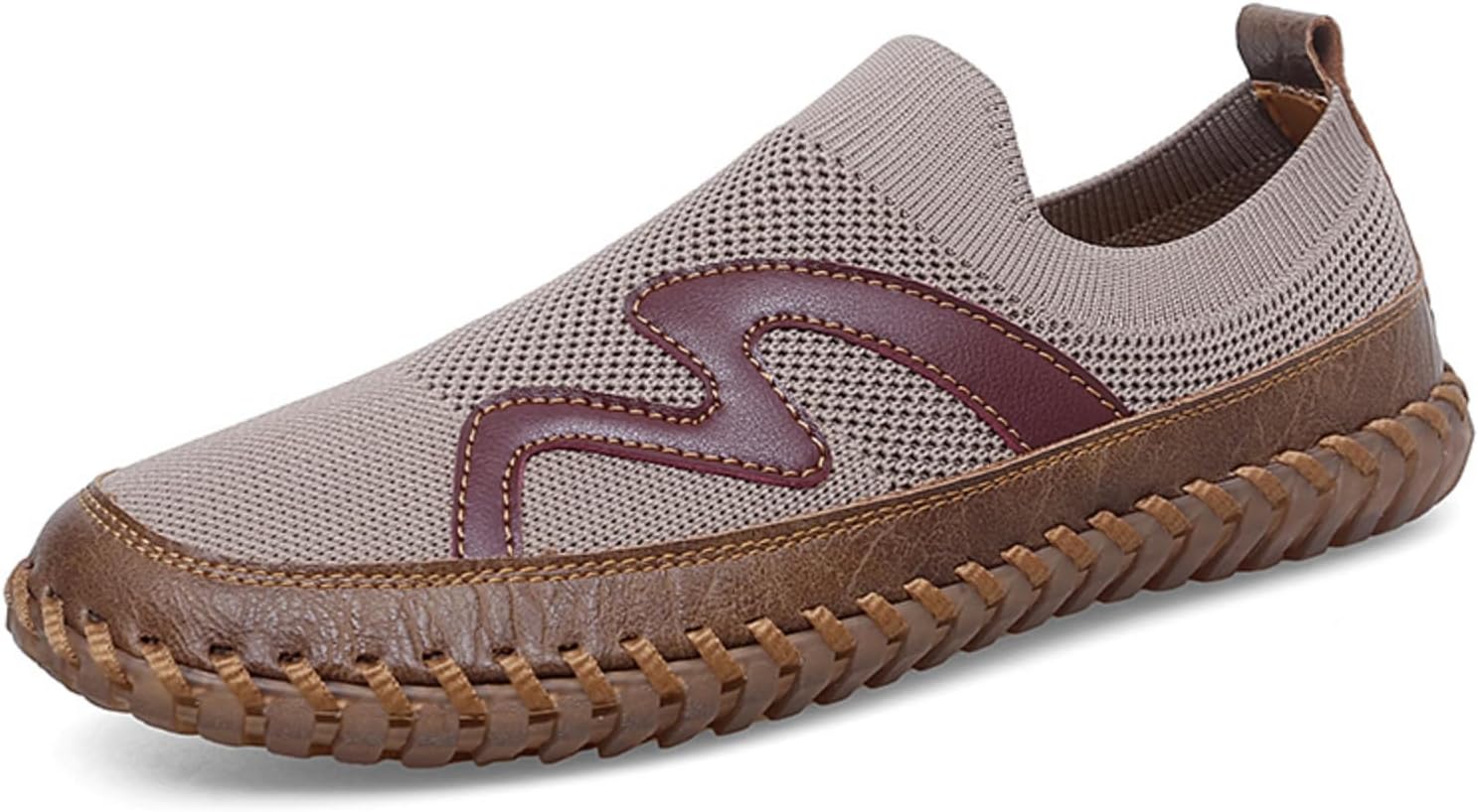 

Мужские дышащие повседневные слипоны из вязаной сетки с противоскользящей резиновой подошвой, текстурой плетения и бордовыми кожаными вставками для ежедневного комфорта Kelibasi