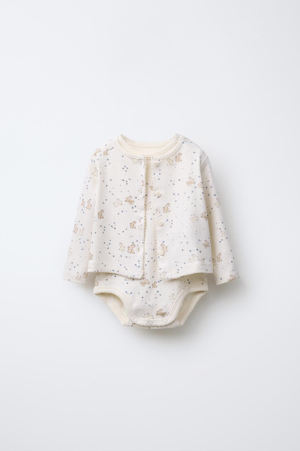 

Комплект из боди и жакета pointelle ZARA, экрю
