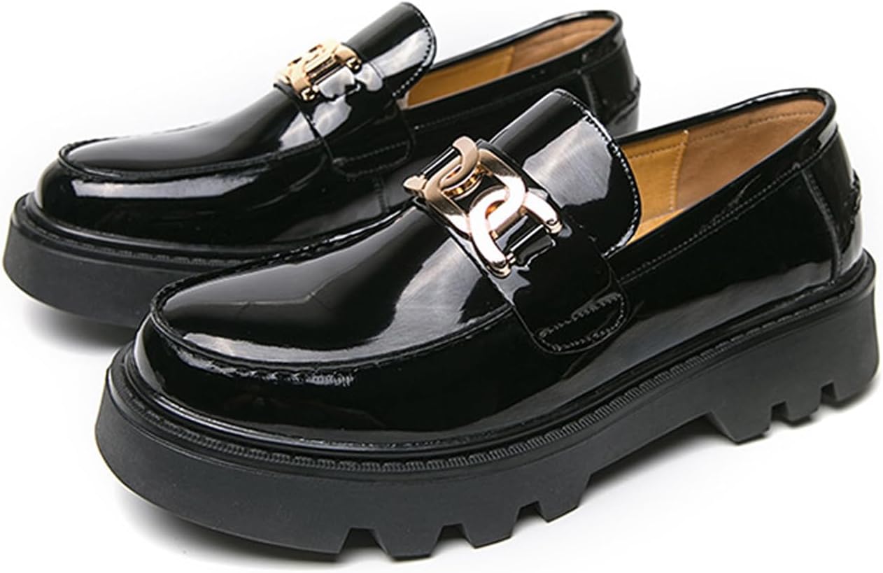 

Мужские лоферы на платформе из лаковой кожи с массивной подошвой, без шнуровки, модные, с круглым носком, для работы и повседневной носки, с противоскользящей подошвой Forevercan, черный