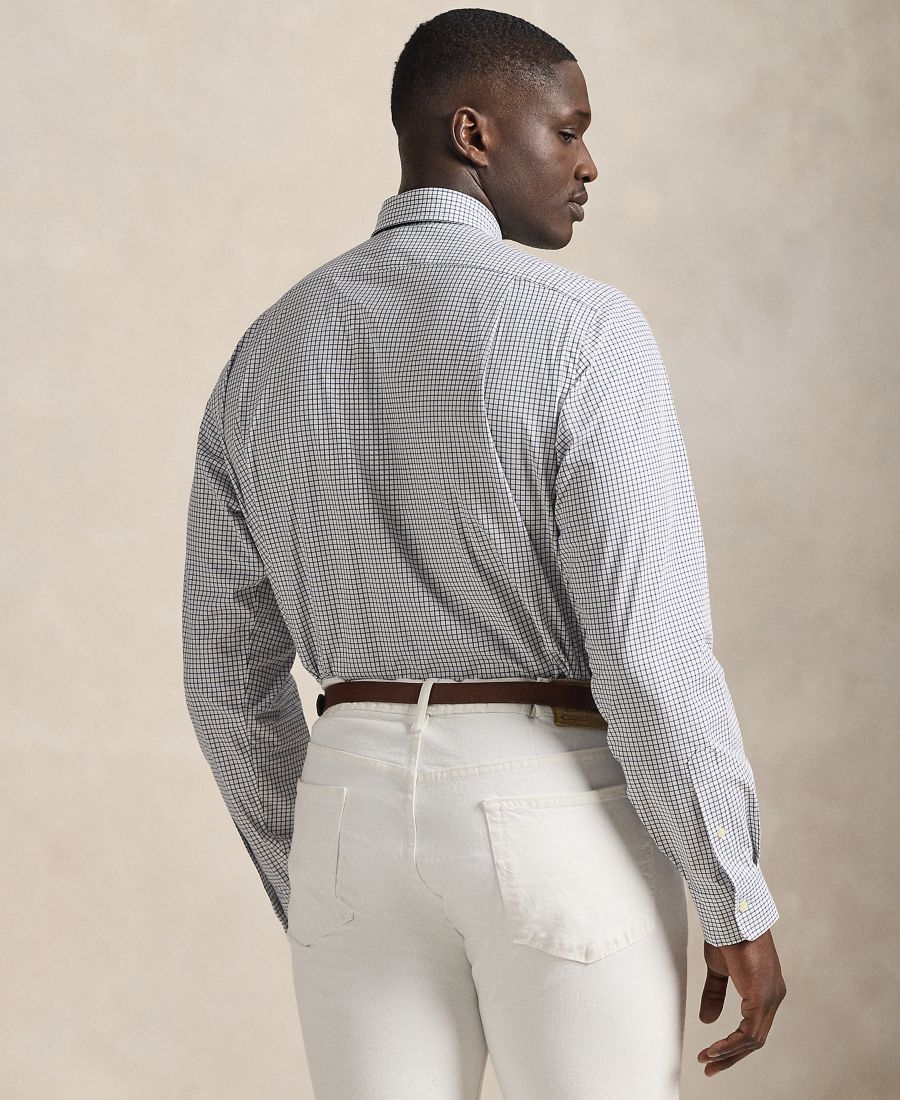 Мужская рубашка из эластичного поплина в клетку, больших размеров Polo Ralph Lauren, White New Classic Navy — фото 4