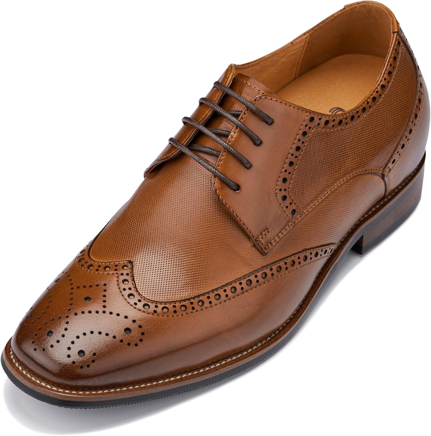 

Мужские невидимые туфли-лифтеры CALTO - коричневая премиальная кожа, оксфорды с крылышками и шнуровкой - прибавка роста 8 см - Y10652 - размер 8,5 D(M) US