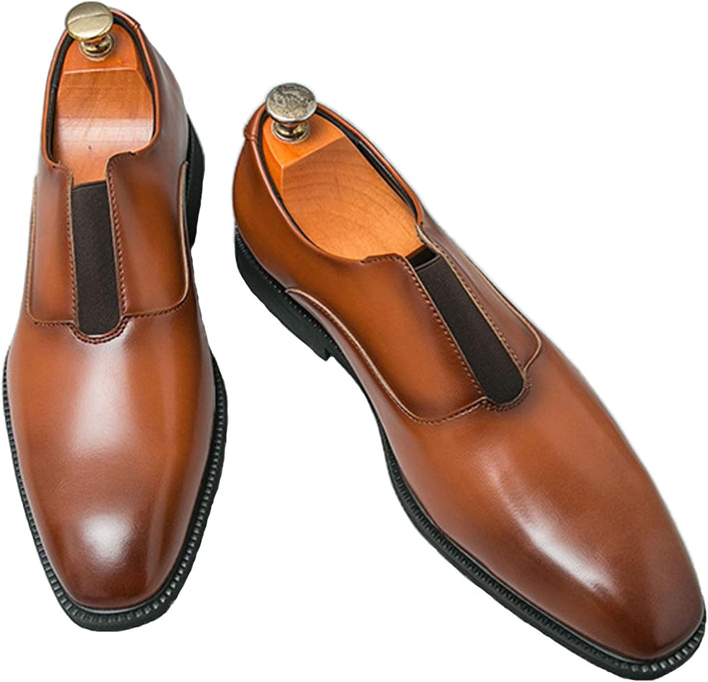 

Мужские кожаные низкие туфли-лоферы на эластичной резинке, делового стиля, с квадратным носком, низким каблуком, без шнурков, формальные туфли для смокинга, классические туфли с прямым носком, современные формальные кожаные туфли Enjgu, коричнев...