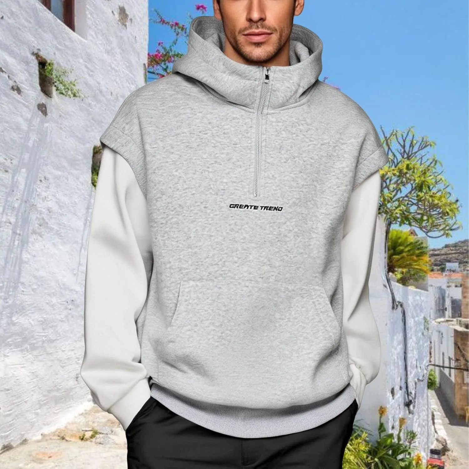 Мужская фальш-двухсоставная толстовка с капюшоном Casual Quarter Zip — фото 2