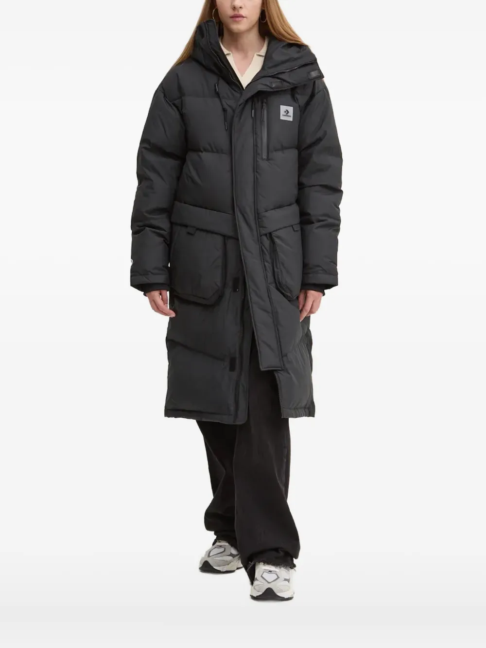 

Стеганое пальто с капюшоном Converse, черный