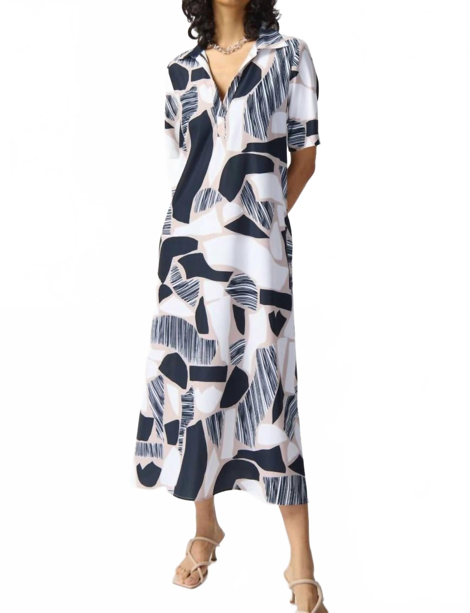 

Макси-платье-рубашка с абстрактным принтом и короткими рукавами в цвете ваниль/мульти Joseph Ribkoff