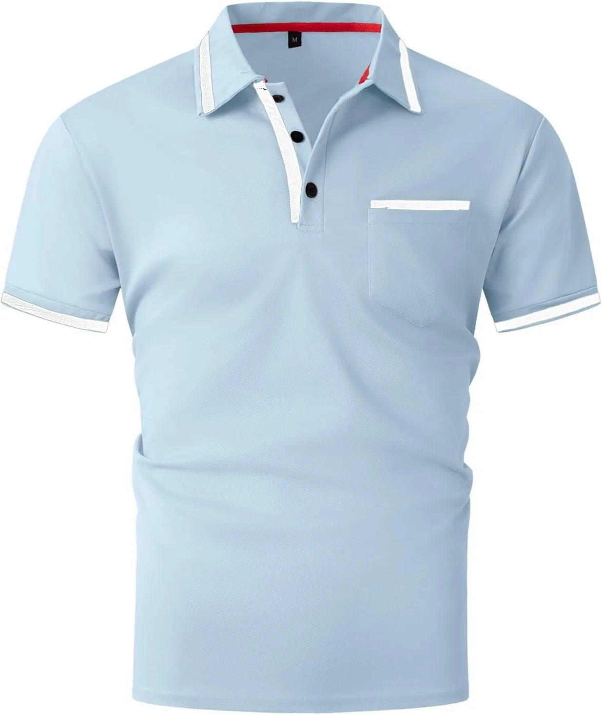 Мужская поло с карманом, короткий рукав, V-образный вырез, slim fit — фото 3