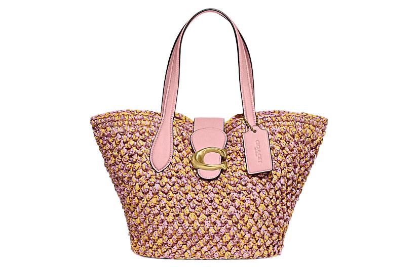 

COACH Плетёная соломенная сумка с кожаными вставками