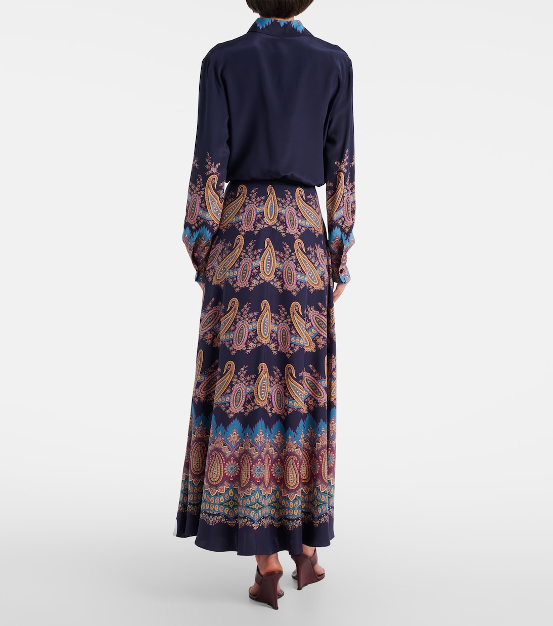 Шелковая макси-юбка с узором пейсли Etro, Stampa F.Do Blu — фото 3