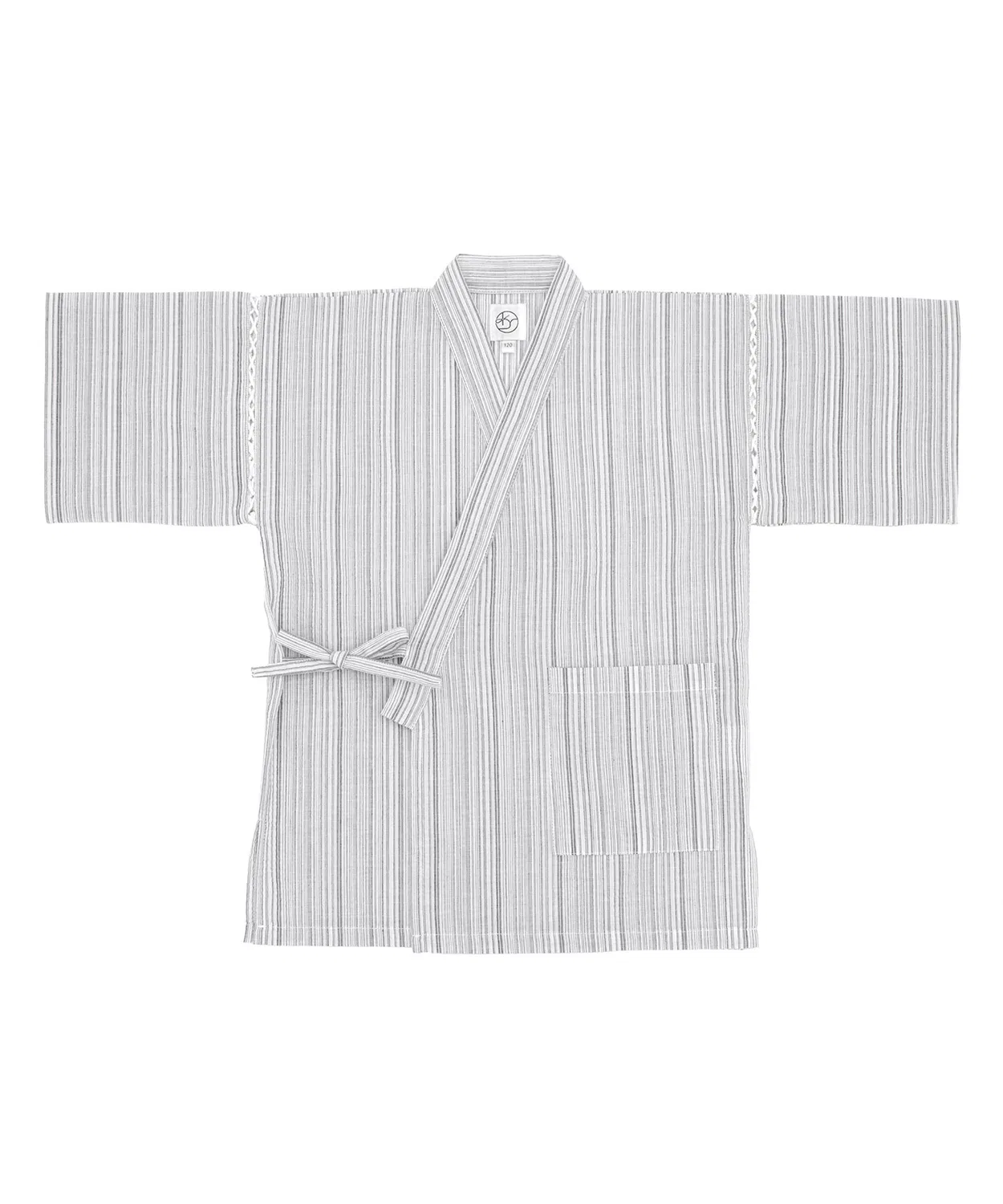 Детское кимоно Jinbei с полосками, бренд Sōbien, серо-белый — фото 4