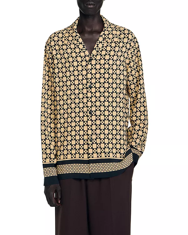 

Рубашка свободного кроя с принтом и пуговицами Sandro, бежевый