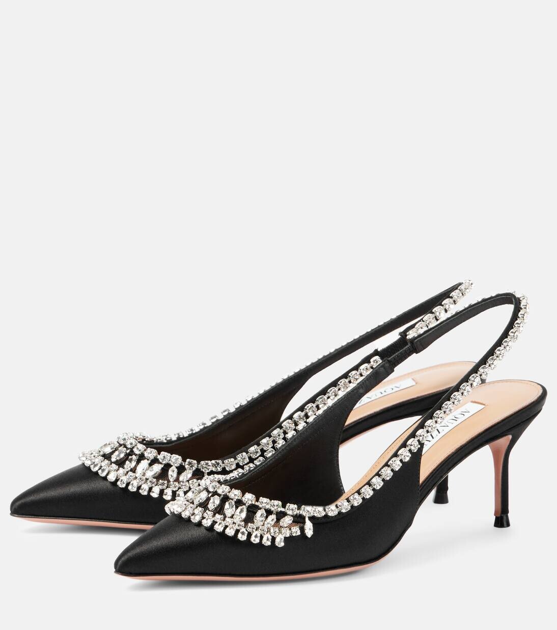 Атласные туфли-лодочки Crystal Crush с открытой пяткой Aquazzura, черный — фото 4