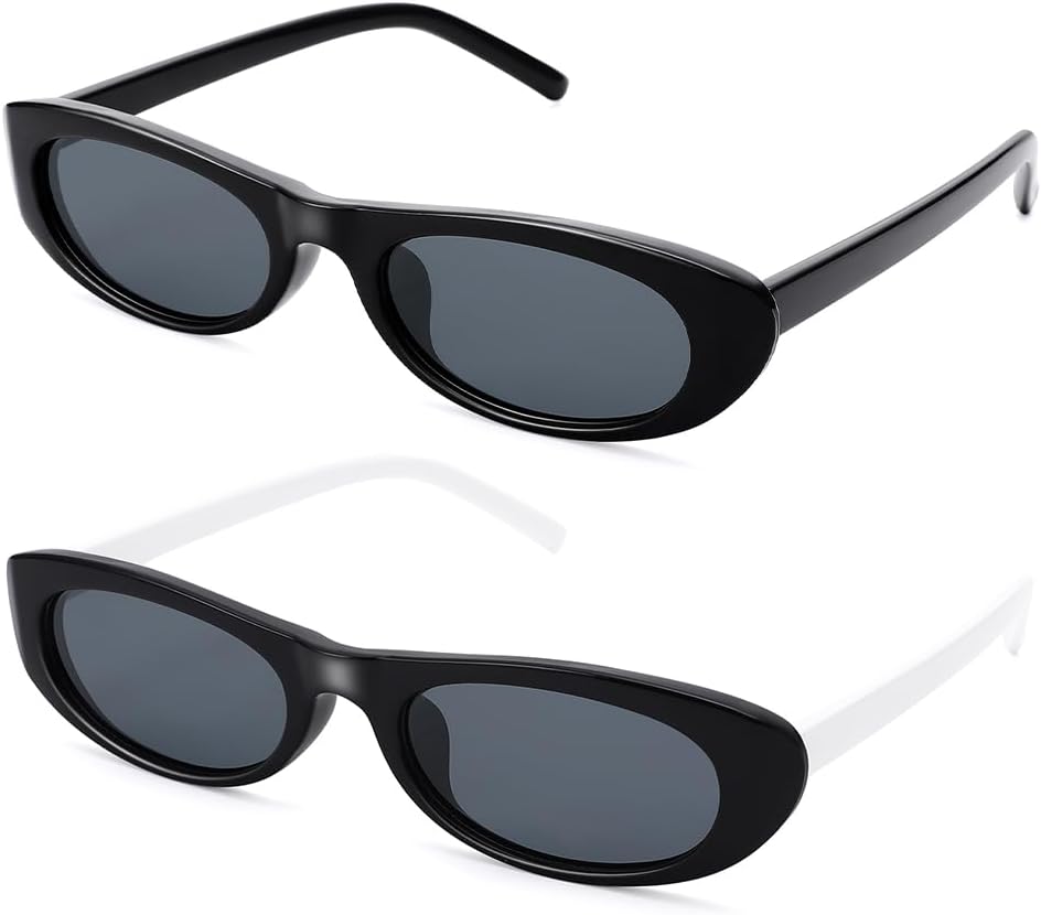 

Солнцезащитные очки SCVGVER овальной формы для женщин и мужчин, узкие солнцезащитные очки в стиле 90-х, миниатюрные ретро-очки, защита от УФ-излучения UV400, Black Frame - Gray Lens + Black White Frame - Gray Lens