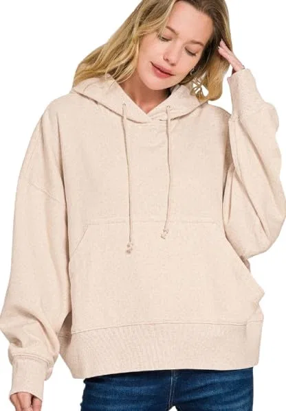Худи оверсайз на молнии, флисовое, Light Beige