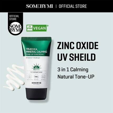 Truecica Mineral Calming Tone-Up Suncream Spf50+ Pa++++ 1,69 унций, 50 мл - осветляющий и успокаивающий эффект, Some By Mi — фото 2