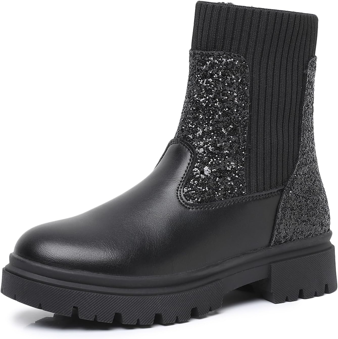 

Девочковые ботильоны Ahannie Chelsea с боевыми сапожками и боковой молнией - черные модные ботинки для детей (младший/старший ребенок)