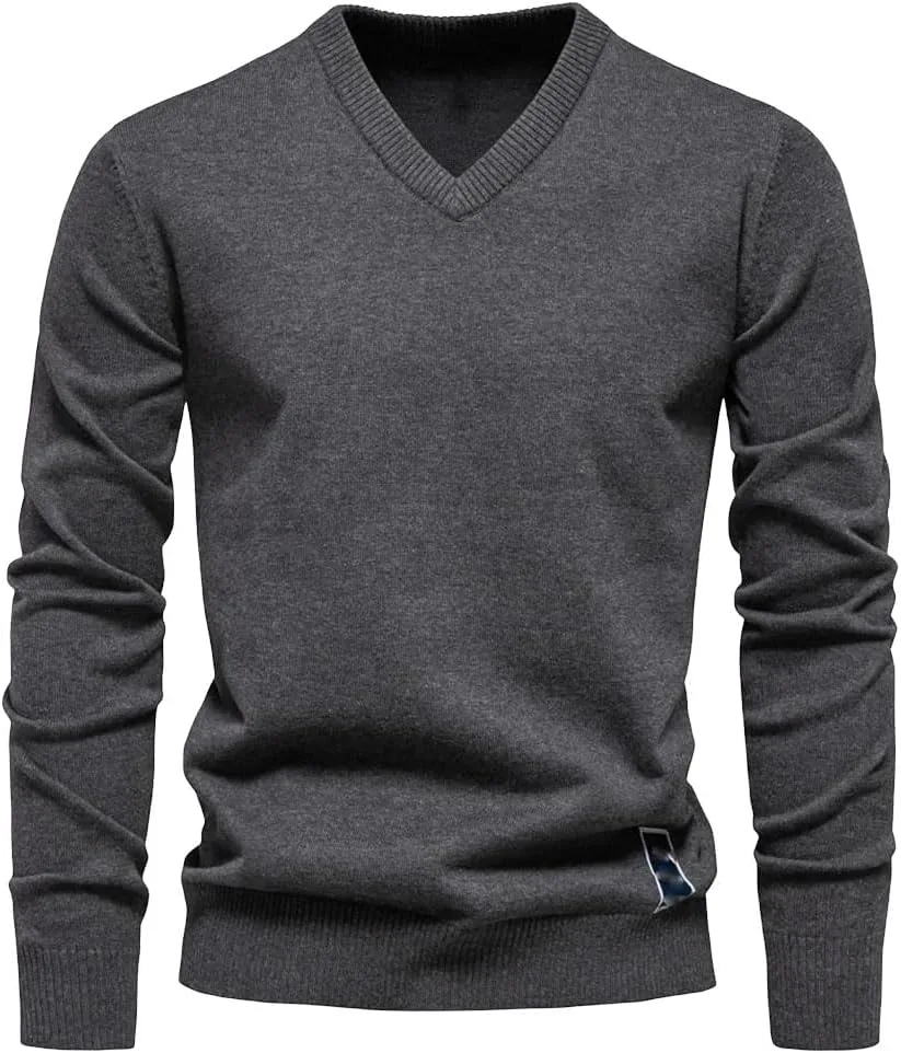 

Мужской вязаный свитер V-образным вырезом из хлопка