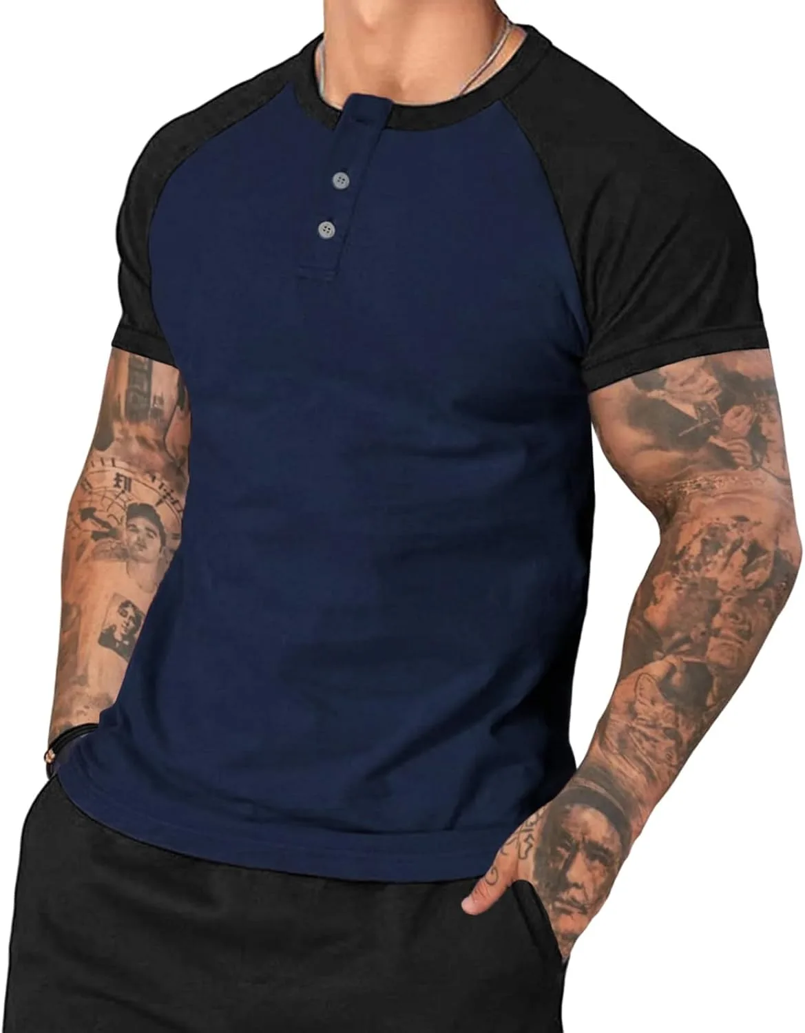 

Мужская футболка Henley Slim Fit с цветными вставками и коротким рукавом CHXLQQX
