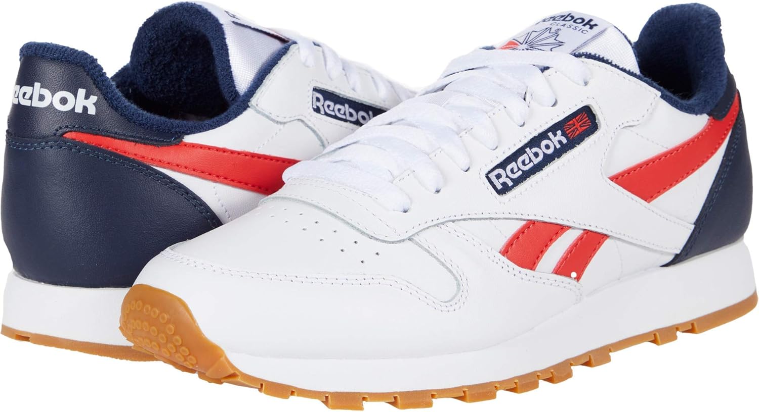 Мужские винтажные кроссовки Reebok Classic Leather 1983, белый/красный/синий/ярко-красный — фото 2