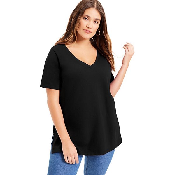 

Туника June + Vie с V-образным вырезом и короткими рукавами для женщин plus size June & Vie, Black