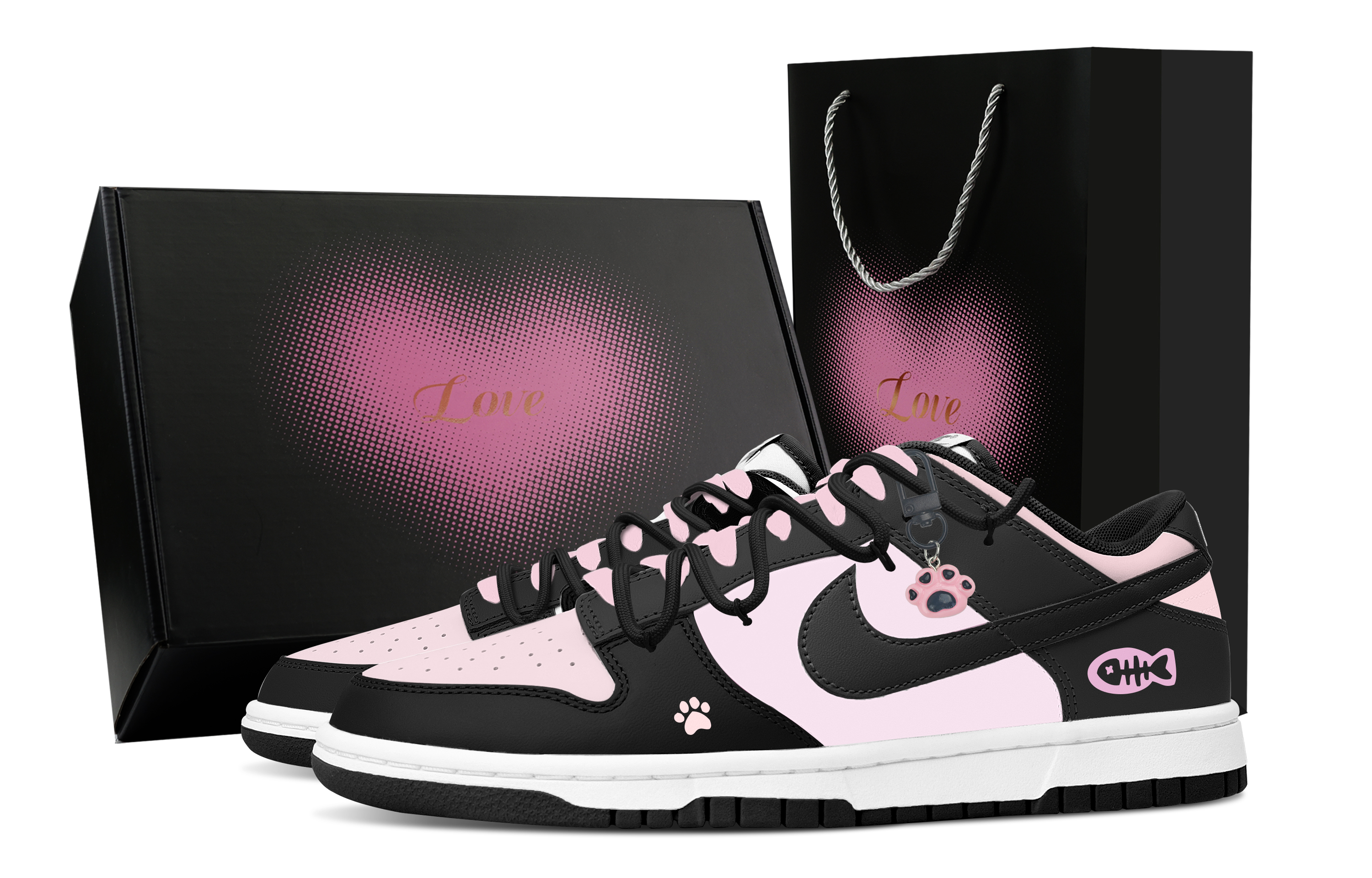 

Nike Кроссовки для скейтбординга Dunk Wet Magic Puppy, Heart Box, износостойкие, низкие, мужские, черно-розовые