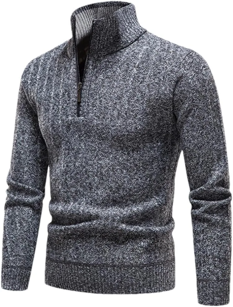 

Мужской зимний вязаный свитер с полумолнией и стойкой