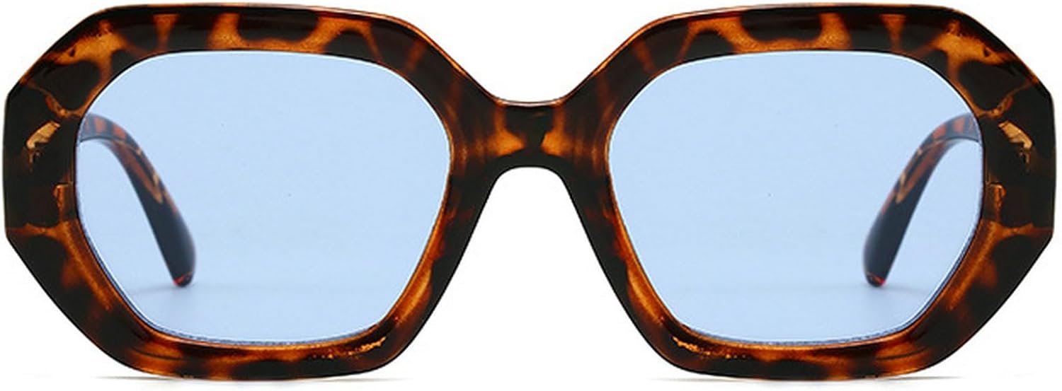 

Женские винтажные квадратные солнцезащитные очки с геометрической оправой, синими линзами, многоугольные солнцезащитные очки для мужчин, модные очки mincl, Leopard Blue