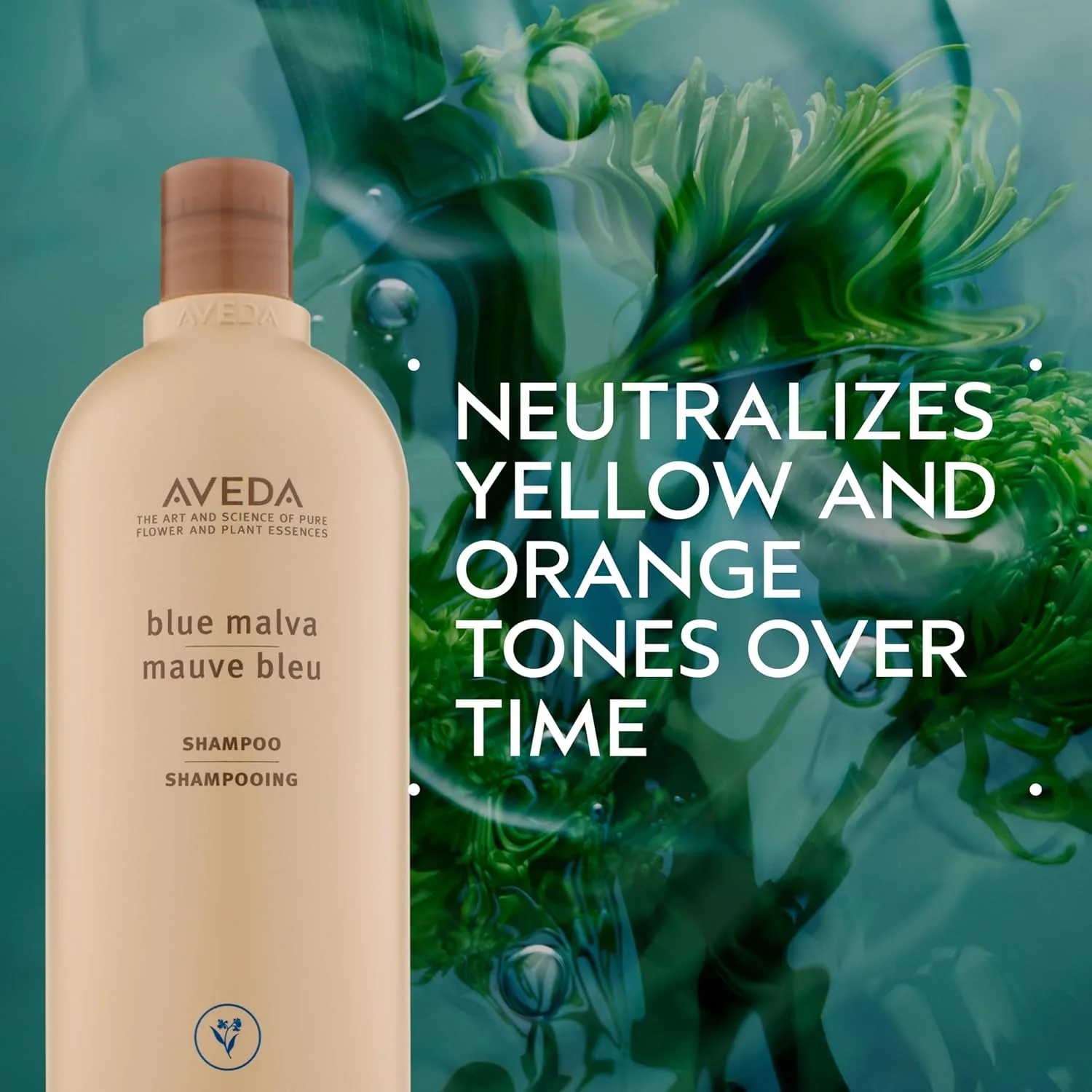 Шампунь Aveda Blue Malva для седых и светлых волос, нейтрализует желтизну и медные оттенки, с голубой мальвой и эхинацеей, 95% натуральных ингредиентов*, 1 л, 33,8 жидких унций — фото 2