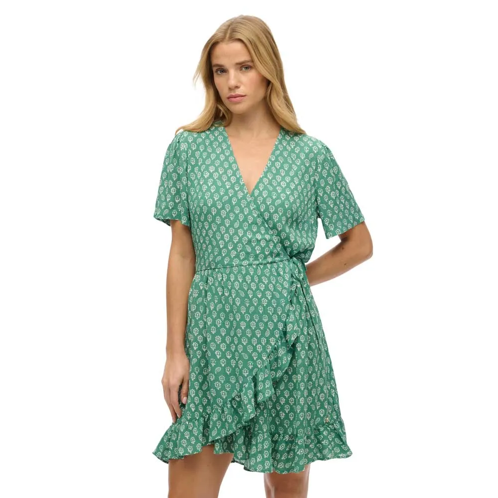 

Платье Superdry Printed Mini Wrap short sleeve short, зеленый
