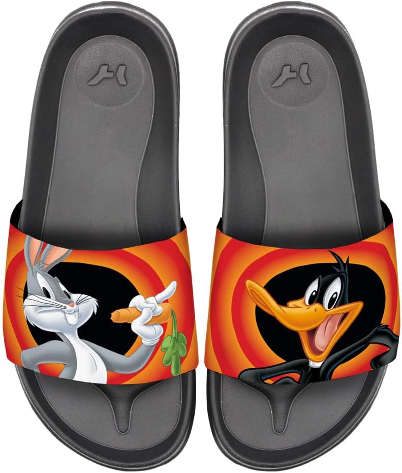 

Сандалии Popfunk Looney Tunes Bugs Daffy Pair унисекс для взрослых, регулируемые, сандалии-шлепанцы, официально лицензированы Hypd Slydr Switch, черный