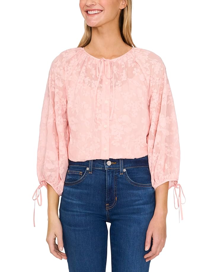

Топ CeCe Button Up Top W/ Puff Sleeves & Front Tie, цвет Sugar Peach