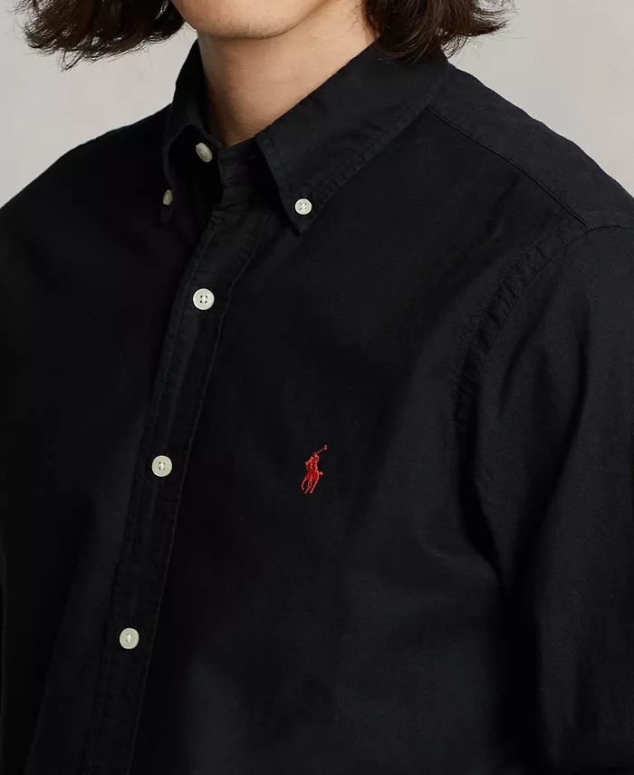 Мужская оксфордская рубашка с предварительной окраской ткани Polo Ralph Lauren, черный — фото 3