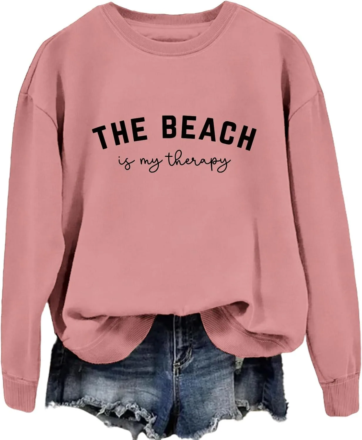 

Толстовка для женщин с принтом "The Beach Is My Therapy", длинный рукав, свободный крой Quzawgohe